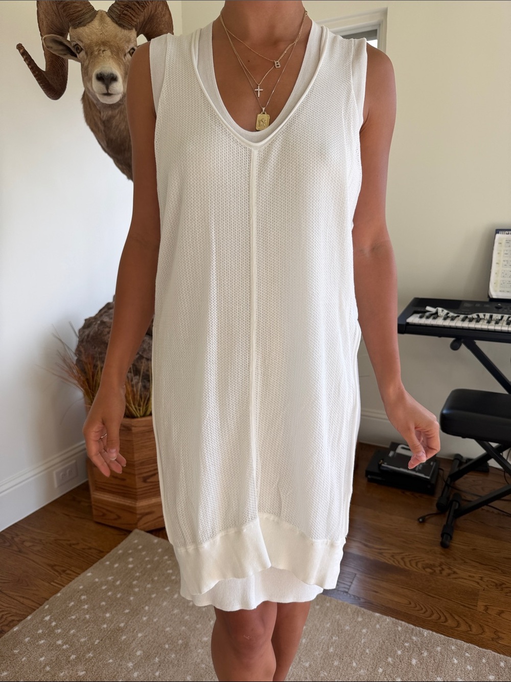 Alexander Wang White Sleeveless V-Neck Knit Dress, M